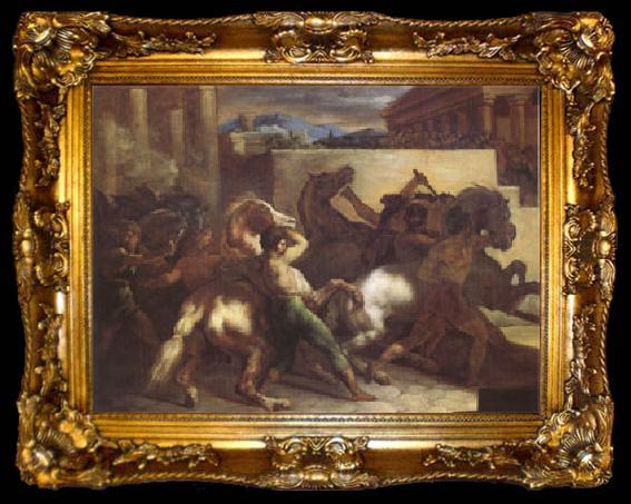 framed  Theodore   Gericault Race of Wild Horses at Rome (mk05), ta009-2